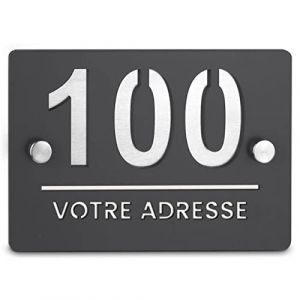 Plaque num&eacute;ro maison en aluminium bross&eacute; brillant et acrylique GRIS ANTHRACITE - plaque moderne design et de qualit&eacute; - dimension 150x100mm - installation facile - fabrication en France (Ideevecto, neuf)