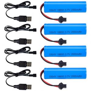 4 pièces RC Batterie, 3.7V 2000mAh Li-ION Batterie Rechargeable avec USB câble de Charge et SM-2P Prise, Batterie au Lithium 18650 pour RC Voiture RC Camion RC Robots (DongGuanShi JiJunShangMao YouXianGongSi, neuf)