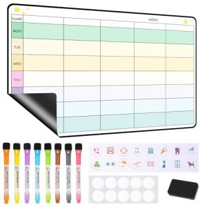 JIANTA A3 Tableau Magnétique, Tâches Ménagères Frigo avec 8 Marqueurs et Effaceur, Magnet Planificateur pour cuisine - Calendrier/Agenda pour Familial, Mémo, Plannings de Repas, Notes, Tâches (JIANTA, neuf)