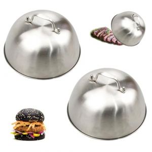 Lot de 2 Cloche Plancha, Cloche Cuisson Burger avec Poignée, Cloches à Hamburger en Acier Inoxydable, pour Cheeseburgers, Barbecue, Steak, Bacon - Passe au Lave-Vaisselle (DNklo, neuf)