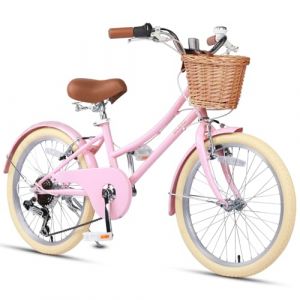 Glerc Missy 20" Pouces Fille Cruiser Enfants V&eacute;lo 6 Vitesses Teen Hybrid V&eacute;lo de Ville pour Jeunes &acirc;ge 6 7 8 9 10 11 12 Ans avec Panier en Osier & Poids l&eacute;ger, Rose (BikeJune-EU, neuf)