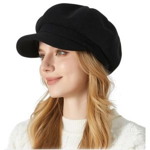 iEasey Dame Femme Unicolore Béret en Laine d'hiver Rétro Gavroche Chapeau Bonnet Chapeau d'hiver Casquette à visière Femme Français Élégantes Chaud Casquette Plate,Noir (iEaseyUK, neuf)