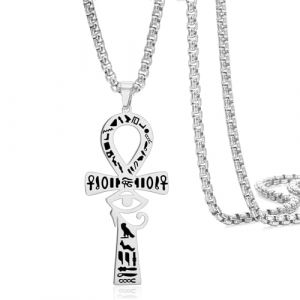 VASSAGO Collier avec pendentif &oelig;il d'Horus Ankh pour homme et femme en acier inoxydable - Pendentif cl&eacute; de vie &eacute;gyptienne antique - Amulette de protection - Bijou &eacute;gyptien, cadeau, Adjustable, Acier (vassago, neuf)