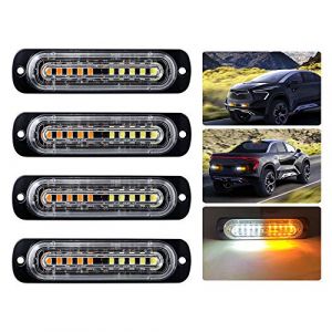 4pcs Ultra Mince 10 LED de Voiture Clignotant Avertissement Lumière À l'eau de Danger de Lumière Stroboscopique Pour Camions Remorque Remorque côté de la Moto Réseau DC12-24V(Ambre&Blanc) (KaiDengZhe, neuf)