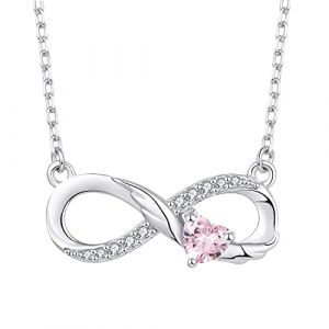 Starchenie Collier Infini en Argent 925 avec Ailes d'Ange et Pierre de Naissance Coeur pour Femme (Starchenie Bijoux, neuf)
