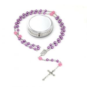 GlamRays Rosaires en Perles Catholiques - Cadeaux de Confirmation pour Filles Adolescentes, Boîte-Cadeau en Métal de Style Simple Argenté (Violet) (GlamRays, neuf)