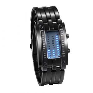 JewelryWe Montre Binaire À la Mode Cool LED Affichage de la lumière boîtier rectangulaire Bracelet en Alliage Double Ligne Affichage de l'heure Binaire Date de la Montre (Femme, Noir) (JewelryWe Bijoux, neuf)
