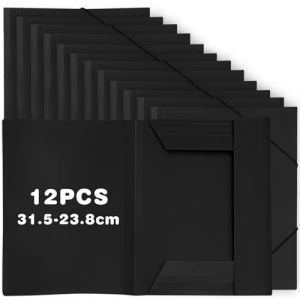 TOATELU Lot de 12 chemises A4 avec élastique - En plastique PP - Avec élastique - Pour boîte d'archives - Pour l'école, le projet d'affaires, noir (YINGYIEU, neuf)