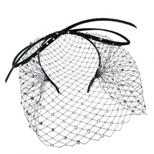 Serre-tête réglable en forme de cage à oiseaux orné de strass pour mariage, événement vintage, gothique, accessoires de mariage, voile noir (sweetWU, neuf)
