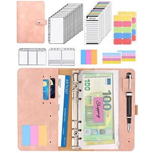 JEJA Classeur Budget Enveloppe, Classeur A6 en PU Cuir, Planificateur de budget, Classeur A6 Anneaux, 6 Trous PU Cuir Budget Planner Couverture avec 12 PVC Enveloppe Budget (Rose) (YongYiDa, neuf)