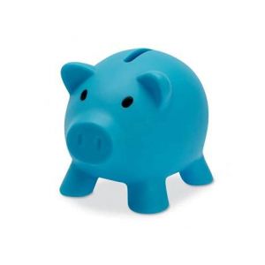 Tirelire cochon en PVC avec corps souple aux couleurs vives, petite tirelire originale pour enfants avec bouchon. Tirelire de voyage légère et résistante (Bleu clair) (Mibandera, neuf)