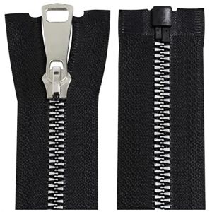 AERZETIX - C64167 - Lot de 2 Fermetures &eacute;clair/&agrave; glissi&egrave;re inject&eacute;es N&deg;5 60 cm autobloquante s&eacute;parable - tirette d&eacute;co en m&eacute;tal - couleur noir/argent - maille curseur mercerie v&ecirc;tement blouson anorak (Tuning, neuf)