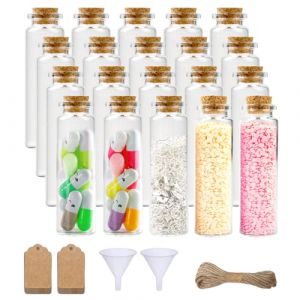 aupawdy Fiole en Verre, 40 Pièces Mini Bouteilles en Verre 20ml, Fiole en Verre,Tube a Essai avec Bouchon en Liège Bouteilles de Souhaits en Verre Transparent pour Dragées Mariage, Bocal à Épices (Jinyer, neuf)