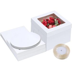 Aslanka Lot de 10 bo&icirc;tes &agrave; g&acirc;teaux avec carton,25,4x25,4x20,3cm Boite Transport Gateau avec Fen&ecirc;tre, Boite Layer Cake avec Ruban bo&icirc;tes &agrave; g&acirc;teaux blanches, Patisserie pour Gateau et Biscuits (ZHUODA, neuf)