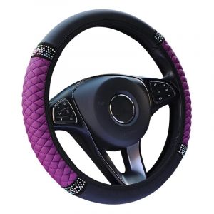 Flaconi Couvre Volant Voiture,Accessoire Voiture Interieur,Housse De Volant De Voitures sans Anneau Int&eacute;rieur en Cuir Brod&eacute;,Convient aux Volants de Taille Moyenne d'un Diam&egrave;tre de 14,5 &agrave; 15(Violet) (shenhua auto, neuf)