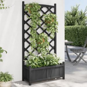 Hovothy Jardinière avec treillis - Pour le jardin, le balcon - Jardinière pour l'extérieur - Noir - 75 x 35 x 150 cm - Bois de sapin massif (Hovothy eu, neuf)