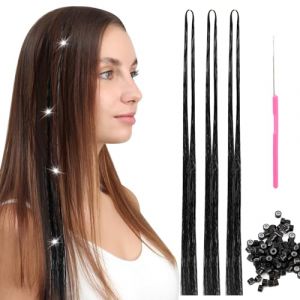 Runmeihe Extensions de cheveux à 600 mèches avec outils, kit de guirlandes de cheveux brillantes et étincelantes, résistantes à la chaleur, pour femmes et filles, 122 cm (600 mèches) (Hulk-shop, neuf)