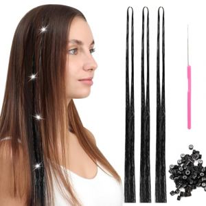 Runmeihe Extensions de cheveux à 600 mèches avec outils, kit de guirlandes de cheveux brillantes et étincelantes, résistantes à la chaleur, pour femmes et filles, 122 cm (600 mèches) (Cdkmy, neuf)