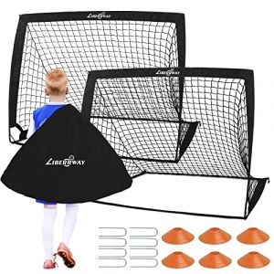 Cage de Foot, Lot de 2 But de Foot Enfant Exterieur avec 6 Cônes de Football et Sac de Transport, LIBERRWAY 120 * 90 * 90cm Cages et Mini Buts Pliable pour Le Jardin et la Maison (ZHIAOTECK-fr, neuf)