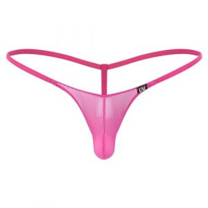 Oyolan Homme String Ficelle Sexy Transparent Mini Bikini Thong Jockstrap Gay Slip sous-vêtement Tanga G-String M-XXL Rose Vif XXL (Oyolan EU, neuf)