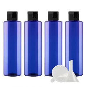 ZEOABSY 4 Pièces 250 ML Bleu Bouteille en Plastique avec Bouchon à Charnière Noir, Épaule Plate Vider Bouteille Ronde en PET de Voyage pour Cosmétiques Liquides (Zeoabsy, neuf)