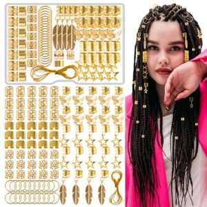 90 Pi&egrave;ces Bijoux Cheveux Dor&eacute;, Bijoux Cheveux Tresse en M&eacute;tal, Accessoires Pour Dreadlocks Bague Cheveux Viking Anneau Cheveux, Perles Cheveux Afro R&eacute;glables Pince a Cheveux Pour Hommes, Femmes (CFYtech, neuf)