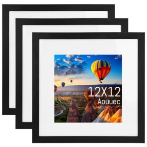 Aouuec 3 Pack 30x30 Noir Cadre Photo Blanc, Verre Haute Définition et Cadre Photo Carré, Affichage des Images 12.5x12.5cm Avec Tapis, Collage Photo Pour le Bureau et Le Mur (JiechenUS, neuf)