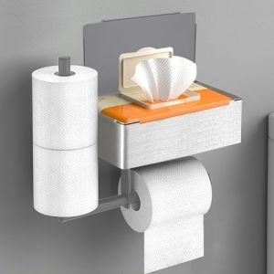Porte-rouleau de papier toilette en acier inoxydable, auto-adh&eacute;sif ou perc&eacute;, support de papier toilette pour toilettes, salle de bain, cuisine (argent, style C) (NAIBADE, neuf)