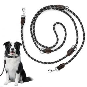 Laisse Double pour 2 Chiens, Laisse Chien Enrouleur 2 m, 3 Points Robuste Longe pour Chien Dog Leash for 2 Dogs,50-80 cm Longueur Extensible pour Promenade, Dressage, entra&icirc;nement, Noir (jiesudianzi, neuf)