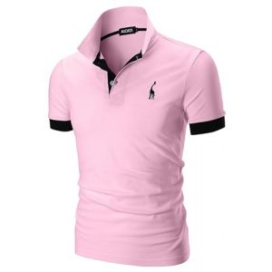 AIOIDI Polo Coton à Manches Courtes pour Homme avec Broderie Girafe Rugby T-Shirt Rose 4XL (AIOIDI, neuf)