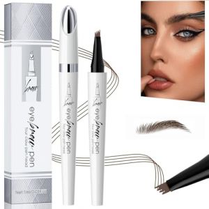 Eyebrow Pencil with 4 Fork Tip, Long-Lasting Eyebrow Smudge-Resistant Pencil Waterproof Brow Pen, 3D Microblading Brow Tint Pens for Makeup Beginners Stays (Light Brown) (JueYouShangMao, neuf)
