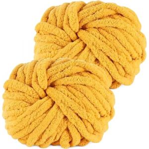 Grosse Laine &agrave; Tricoter &agrave; la Main, 2 Pi&egrave;ces 500g Jaune Gingembre Grosse Pelote de Laine xxl Doux et Confortable, Pelote Laine Grosse Maille, Grosse Laine Coussins Tricot&eacute;s, Couvertures, Echarpes (YUSHENGTAI, neuf)