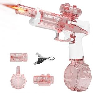 Pistolet à Eau Électrique Puissant avec Effets LED et Recul, Capacité 500ML, Portée 8-10m, Rechargeable et Étanche, Jouet d'Été pour Enfants et Adultes, Piscine, Plage, Jardin Rosa (Myriad Choices, neuf)