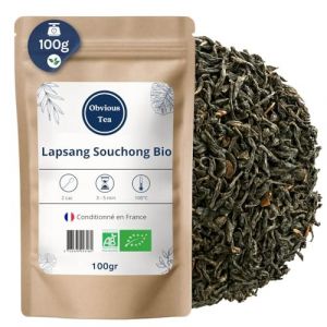 Th&eacute; Fum&eacute; Lapsang Souchong Bio - Th&eacute; Noir Vegan en Vrac, 100% Naturel, Sans OGM - Agriculture Biologique - Conditionn&eacute; en France - Sachet 100 gr (50 Tasses) (Obvious Tea, neuf)