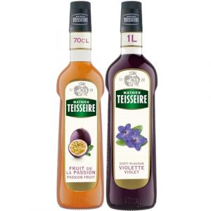 Mathieu Teisseire - Assortiment de Sirop de Violette 1L et de Sirop de Fruit de la passion 70 cl pour boissons rafraichissantes, vin, bi&egrave;res et cocktails (THE SIROP SHOP, neuf)