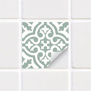 funlife 10PCS 15X15CM stickers carrelage, credence adhesive pour cuisine Peler et coller, Imperm&eacute;able adapt&eacute; &agrave; la d&eacute;coration de carrelage de cuisine et de salle de bain, Vert sauge motif vintage (Astrkiz Home Decor, neuf)