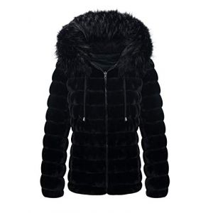 Giolshon Veste Polaire Double Face en Fausse Fourrure pour Femme, Le Manteau Matelass&eacute; L&eacute;ger &agrave; Capuche Avec col en Fourrure 19225 Noir XXL (GIOLSHON, neuf)