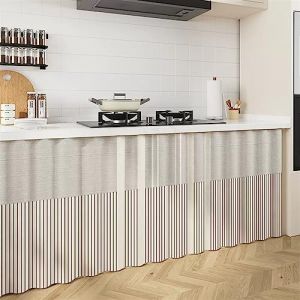 Liveinu Rideaux Armoire pour Armoire de Cuisine, Salle de Bain, Rideau Anti-poussi&egrave;re pour &eacute;tag&egrave;res, Rideaux sous l'&eacute;vier, Installation Crochet et Boucle, Beige 6, 100x70cm (istaZ EU, neuf)