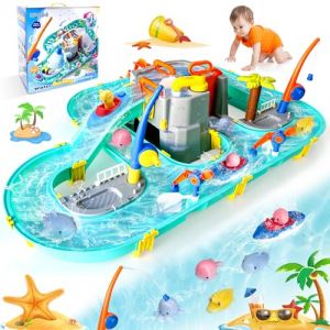 NlsqEU Table Eau Sable,Table Exterieur Enfant,Table Sable et Eau,Jeux d Eau Exterieur pour Enfants Table Activité Exterieur Enfant avec 2 Bateaux et Pêche pour 3 Ans et Plus (NlsqEU-AMZ, neuf)