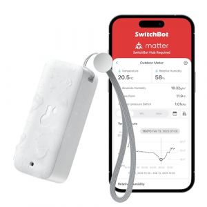 SwitchBot IP65 Hygromètre Thermomètre Intérieur Extérieur, Portée Bluetooth de 100m, Capteur d'Humidité/Dewpoint/VPD/Absolu, Stockage de Données Gratuit à Exporter, 2 Ans de Durée de vie des Piles (SwitchBot, neuf)
