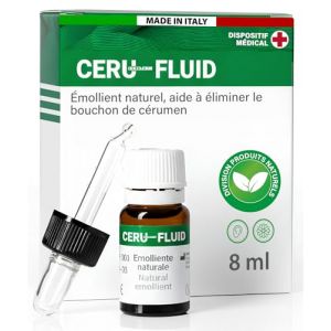 Gouttes Auriculaires Oreilles pour Bouchons de C&eacute;rumen 8ml - Ceru Fluid Dissolution Accumulations de C&eacute;rumen - Sans Additifs Chimiques Made in Italy - &Eacute;mollient Naturel Adjuvant avec Compte-Gouttes (Eurocali, neuf)