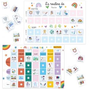 2pcs Planning Semaine pour Enfants et Planning Journalier pour Enfants,118pcs Fran&ccedil;ais enfants Routine d'Activit&eacute;s Quotidienne,Tableau Routine enfant Calendrier Enfant (OUBUY, neuf)