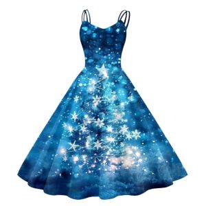 Robe No&euml;l Femme Grande Taille Flocon de Neige Robe Reine Des Neiges Noel Trap&egrave;ze Mariage Cocktail Soir&eacute;e F&ecirc;te C&eacute;r&eacute;monie D&eacute;contract&eacute;e au Genou Midi Robes M&egrave;re Noel D&eacute;guisement Sexy (25-Sky Blue, M) (BAULMD（90% Big Promotion Without Discount Code ）, neuf)