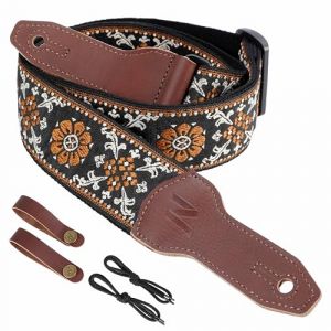 Nefelibata Sangle de banjo en cuir pleine fleur brod&eacute; jacquard de rechange r&eacute;glable de 5 cm de large avec cordon pour t&ecirc;te de lit et bandeau en cuir motif floral brod&eacute; marron, Broderie florale marron (QianYu EU, neuf)