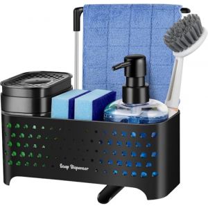 Distributeur Liquide Vaisselle, Yulado Distributeur Savon Porte-&eacute;ponge de qualit&eacute; sup&eacute;rieure 5 en 1, Distributeur Savon Cuisine(Noir) (DALIN DIVIZION S.R.L., neuf)