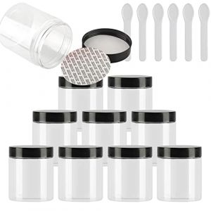 TIANZD 12 Pi&egrave;ces Vides Petit 250 ml Transparent Cosm&eacute;tique Pot en Plastique avec Couvercle Noir 250 g Pots de Cosm&eacute;tique Cr&egrave;me de Bouteille Contenant avec 6x Spatules (BEAUTYVALLEYEU, neuf)