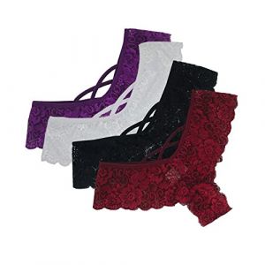 4PCS String Sexy Femme Sexy Chic Dentelle String Culottes Slips Femmes Croisées Creux Out Entrejambe en Coton Panties Strings et sous-Vêtements Culottes Sexy Lingerie String sous (multicolor2, XXXXL) (goopwe, neuf)