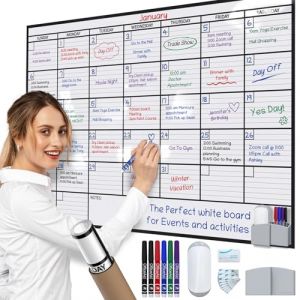 Grand calendrier mural effaçable à sec pour mur, 91,4 x 121,9 cm, grand calendrier mural effaçable à sec, grand tableau blanc pour bureau, maison et école, tableau blanc géant effaçable mensuel non (MARKALAMA, neuf)