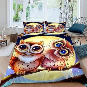 MUNOOR Housse de Couette 140x200 Chouette Dessin Animé avec Fermeture Éclair Animaux Kawaii Parure de Lit 1 Personne Enfant Fille Garçon Microfibre Ensemble de Literie avec 2 Taies d'oreiller (SYHMY, neuf)