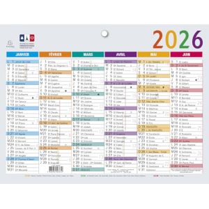 Exacompta 34303E - Calendrier semestriel - 17 x 13 cm - Janvier &agrave; d&eacute;cembre 2026 - Coloris multicolore (K.B.C, neuf)